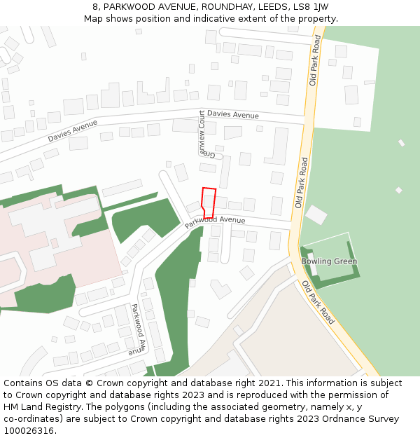 8, PARKWOOD AVENUE, ROUNDHAY, LEEDS, LS8 1JW: Location map and indicative extent of plot