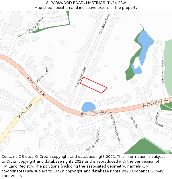 8, PARKWOOD ROAD, HASTINGS, TN34 2RW: Location map and indicative extent of plot