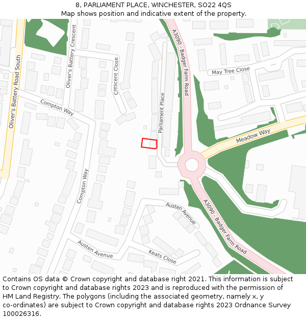 8, PARLIAMENT PLACE, WINCHESTER, SO22 4QS: Location map and indicative extent of plot