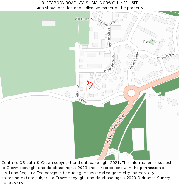 8, PEABODY ROAD, AYLSHAM, NORWICH, NR11 6FE: Location map and indicative extent of plot