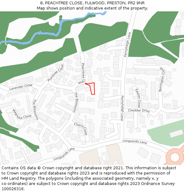 8, PEACHTREE CLOSE, FULWOOD, PRESTON, PR2 9NR: Location map and indicative extent of plot