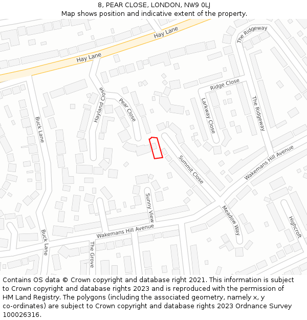 8, PEAR CLOSE, LONDON, NW9 0LJ: Location map and indicative extent of plot