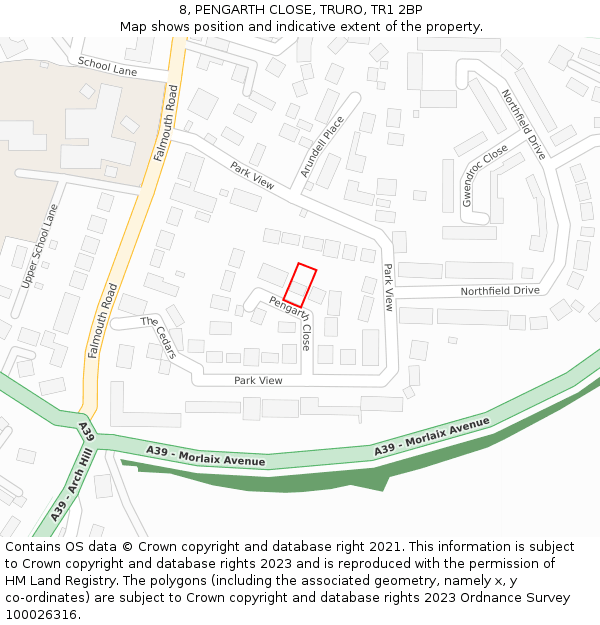 8, PENGARTH CLOSE, TRURO, TR1 2BP: Location map and indicative extent of plot