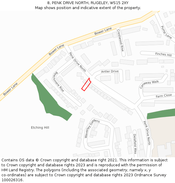 8, PENK DRIVE NORTH, RUGELEY, WS15 2XY: Location map and indicative extent of plot