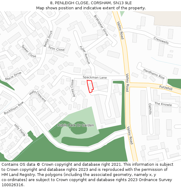 8, PENLEIGH CLOSE, CORSHAM, SN13 9LE: Location map and indicative extent of plot