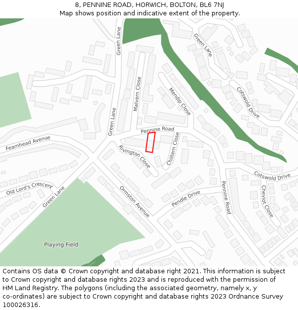 8, PENNINE ROAD, HORWICH, BOLTON, BL6 7NJ: Location map and indicative extent of plot