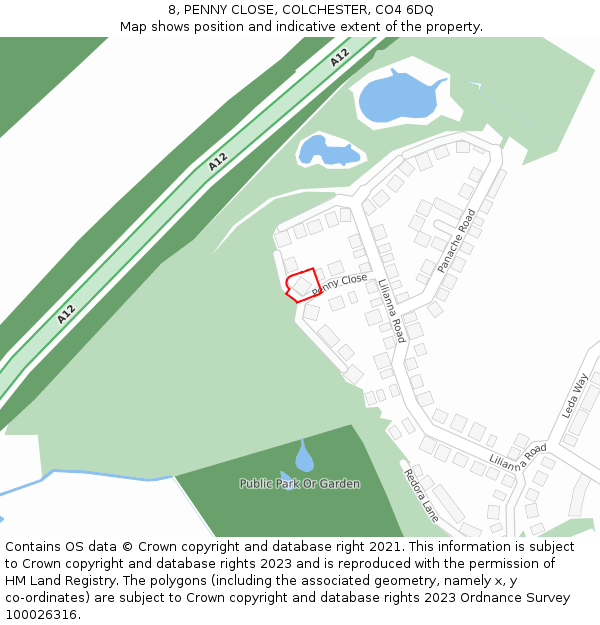 8, PENNY CLOSE, COLCHESTER, CO4 6DQ: Location map and indicative extent of plot