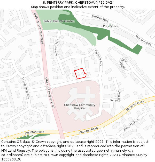 8, PENTERRY PARK, CHEPSTOW, NP16 5AZ: Location map and indicative extent of plot