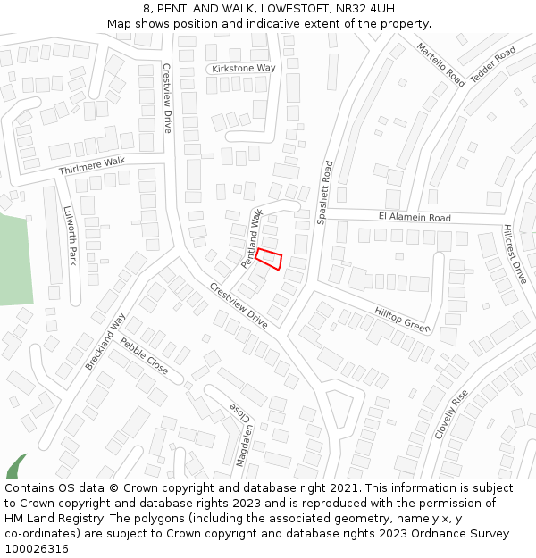 8, PENTLAND WALK, LOWESTOFT, NR32 4UH: Location map and indicative extent of plot