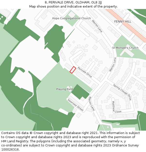 8, PERIVALE DRIVE, OLDHAM, OL8 2JJ: Location map and indicative extent of plot