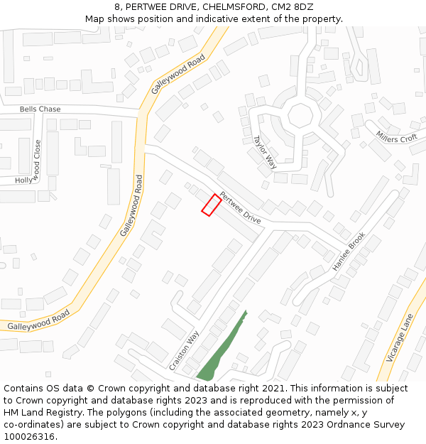 8, PERTWEE DRIVE, CHELMSFORD, CM2 8DZ: Location map and indicative extent of plot