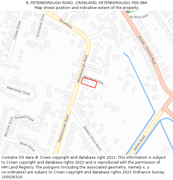 8, PETERBOROUGH ROAD, CROWLAND, PETERBOROUGH, PE6 0BA: Location map and indicative extent of plot