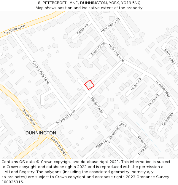 8, PETERCROFT LANE, DUNNINGTON, YORK, YO19 5NQ: Location map and indicative extent of plot