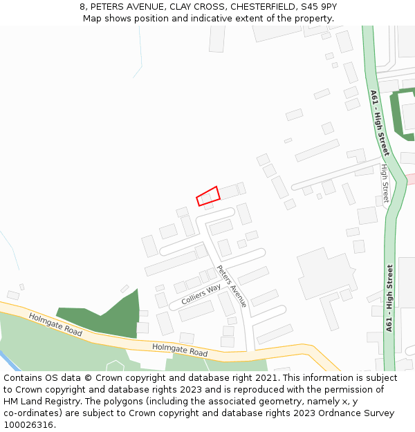 8, PETERS AVENUE, CLAY CROSS, CHESTERFIELD, S45 9PY: Location map and indicative extent of plot