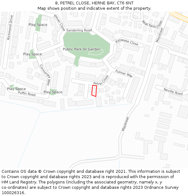 8, PETREL CLOSE, HERNE BAY, CT6 6NT: Location map and indicative extent of plot