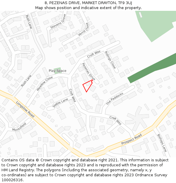 8, PEZENAS DRIVE, MARKET DRAYTON, TF9 3UJ: Location map and indicative extent of plot
