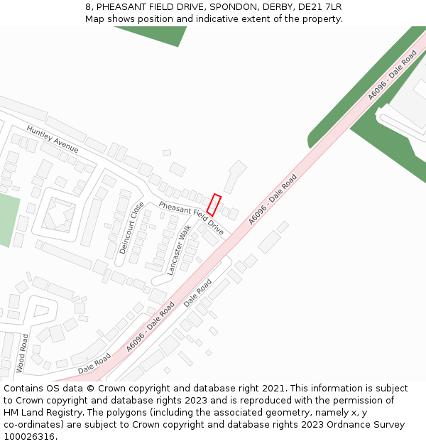 8, PHEASANT FIELD DRIVE, SPONDON, DERBY, DE21 7LR: Location map and indicative extent of plot
