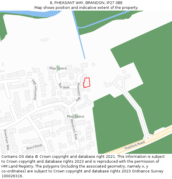 8, PHEASANT WAY, BRANDON, IP27 0BE: Location map and indicative extent of plot