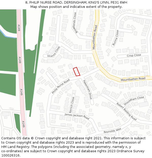 8, PHILIP NURSE ROAD, DERSINGHAM, KING'S LYNN, PE31 6WH: Location map and indicative extent of plot