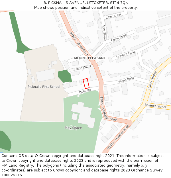 8, PICKNALLS AVENUE, UTTOXETER, ST14 7QN: Location map and indicative extent of plot