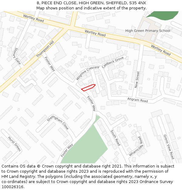 8, PIECE END CLOSE, HIGH GREEN, SHEFFIELD, S35 4NX: Location map and indicative extent of plot