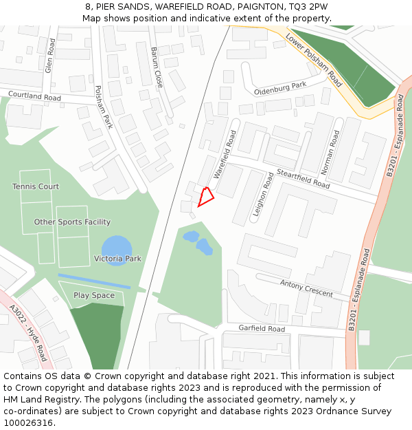 8, PIER SANDS, WAREFIELD ROAD, PAIGNTON, TQ3 2PW: Location map and indicative extent of plot