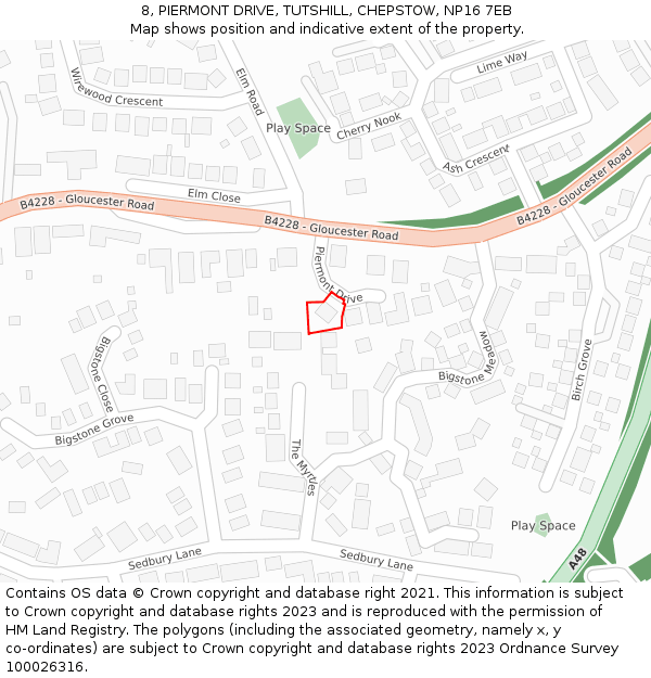 8, PIERMONT DRIVE, TUTSHILL, CHEPSTOW, NP16 7EB: Location map and indicative extent of plot