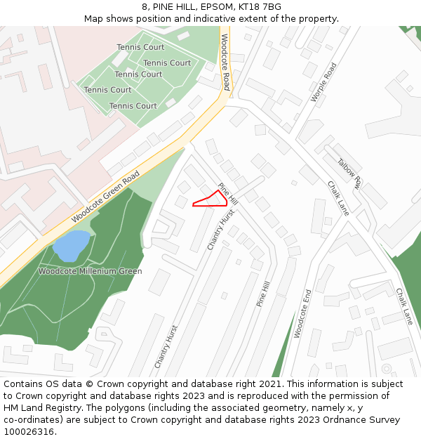 8, PINE HILL, EPSOM, KT18 7BG: Location map and indicative extent of plot