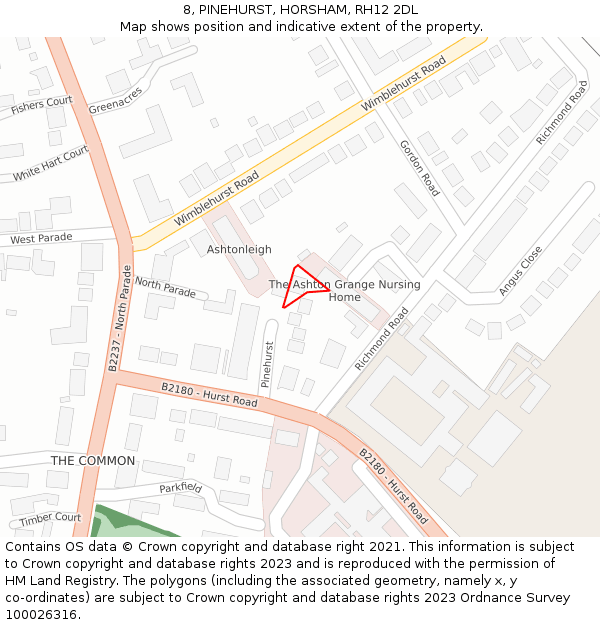 8, PINEHURST, HORSHAM, RH12 2DL: Location map and indicative extent of plot