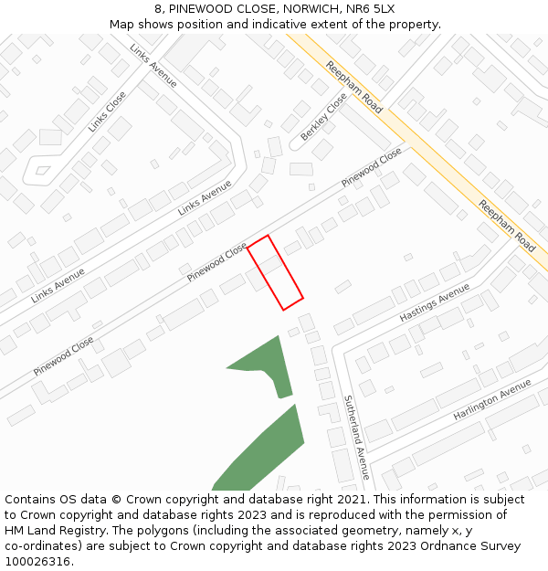 8, PINEWOOD CLOSE, NORWICH, NR6 5LX: Location map and indicative extent of plot