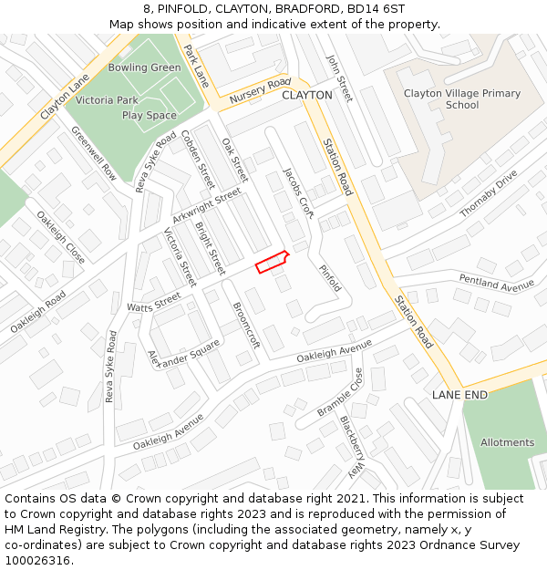 8, PINFOLD, CLAYTON, BRADFORD, BD14 6ST: Location map and indicative extent of plot