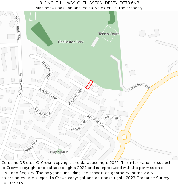8, PINGLEHILL WAY, CHELLASTON, DERBY, DE73 6NB: Location map and indicative extent of plot