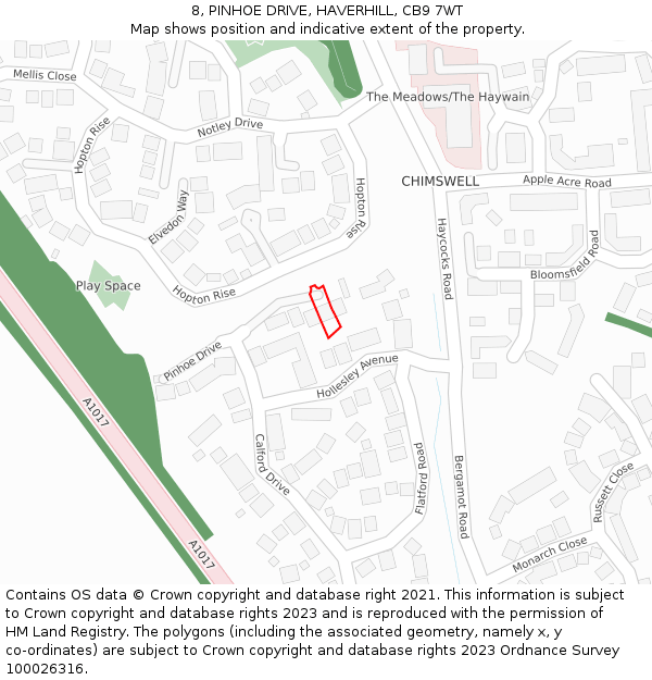 8, PINHOE DRIVE, HAVERHILL, CB9 7WT: Location map and indicative extent of plot