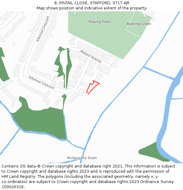 8, PINTAIL CLOSE, STAFFORD, ST17 4JR: Location map and indicative extent of plot