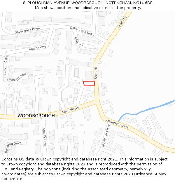 8, PLOUGHMAN AVENUE, WOODBOROUGH, NOTTINGHAM, NG14 6DE: Location map and indicative extent of plot