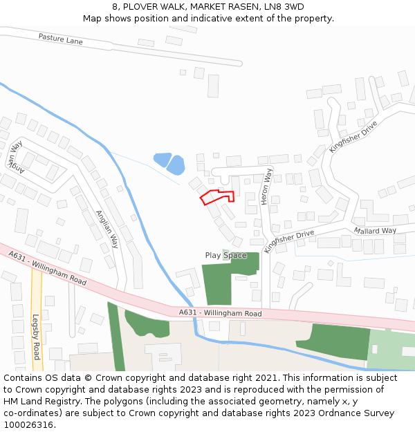 8, PLOVER WALK, MARKET RASEN, LN8 3WD: Location map and indicative extent of plot