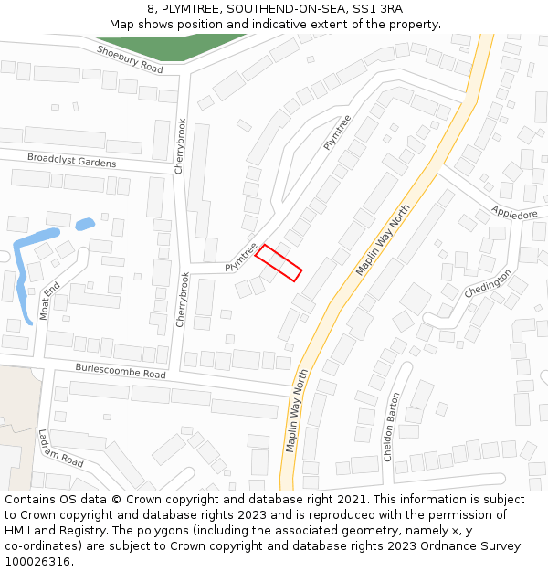8, PLYMTREE, SOUTHEND-ON-SEA, SS1 3RA: Location map and indicative extent of plot