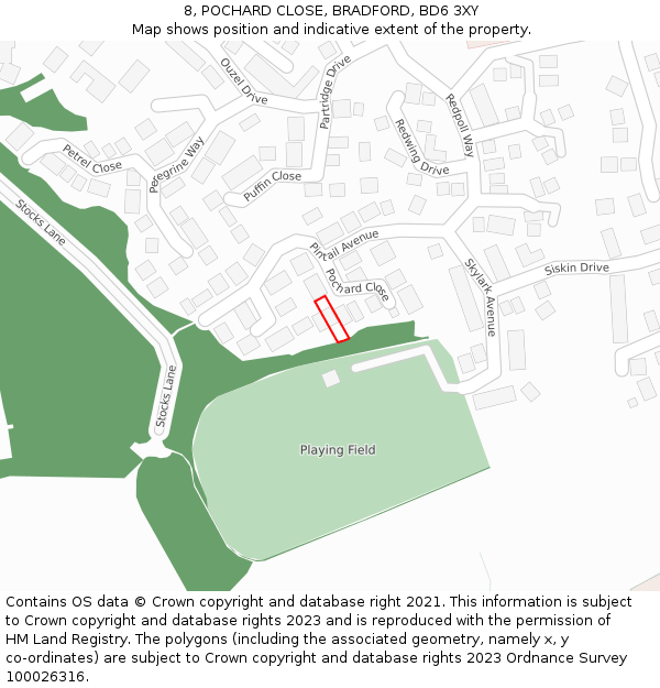 8, POCHARD CLOSE, BRADFORD, BD6 3XY: Location map and indicative extent of plot