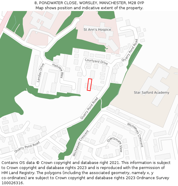 8, PONDWATER CLOSE, WORSLEY, MANCHESTER, M28 0YP: Location map and indicative extent of plot