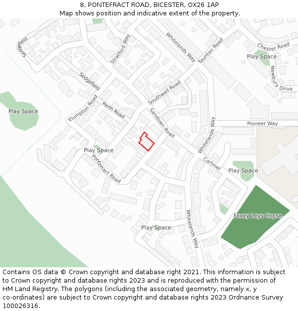 8, PONTEFRACT ROAD, BICESTER, OX26 1AP: Location map and indicative extent of plot