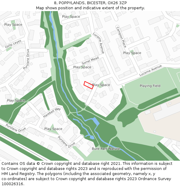 8, POPPYLANDS, BICESTER, OX26 3ZP: Location map and indicative extent of plot