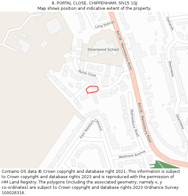 8, PORTAL CLOSE, CHIPPENHAM, SN15 1QJ: Location map and indicative extent of plot