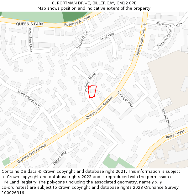 8, PORTMAN DRIVE, BILLERICAY, CM12 0PE: Location map and indicative extent of plot