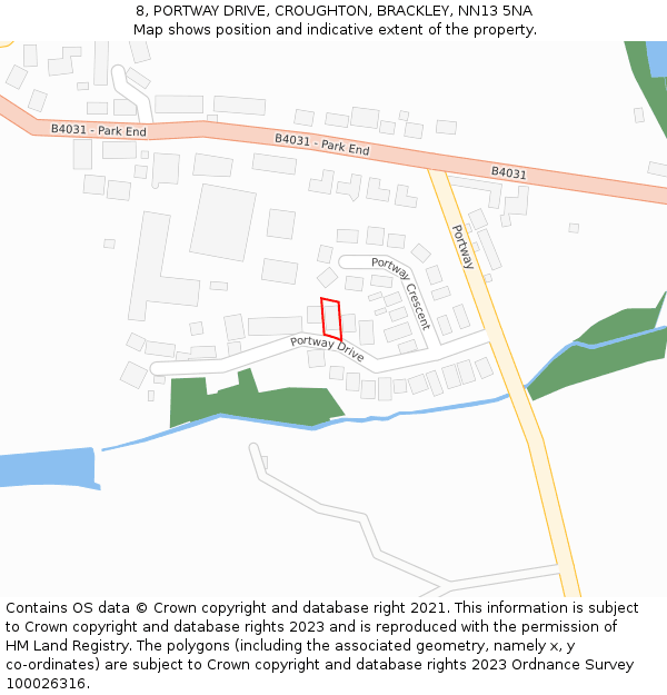 8, PORTWAY DRIVE, CROUGHTON, BRACKLEY, NN13 5NA: Location map and indicative extent of plot