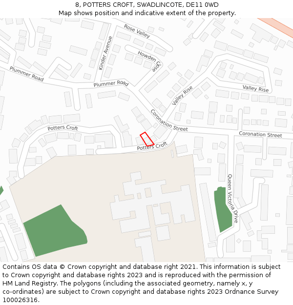 8, POTTERS CROFT, SWADLINCOTE, DE11 0WD: Location map and indicative extent of plot