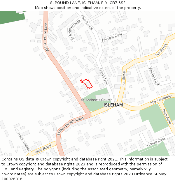 8, POUND LANE, ISLEHAM, ELY, CB7 5SF: Location map and indicative extent of plot