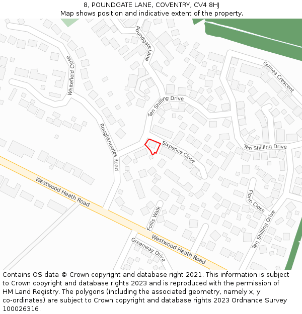 8, POUNDGATE LANE, COVENTRY, CV4 8HJ: Location map and indicative extent of plot