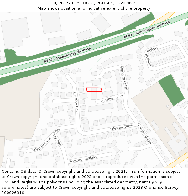 8, PRIESTLEY COURT, PUDSEY, LS28 9NZ: Location map and indicative extent of plot