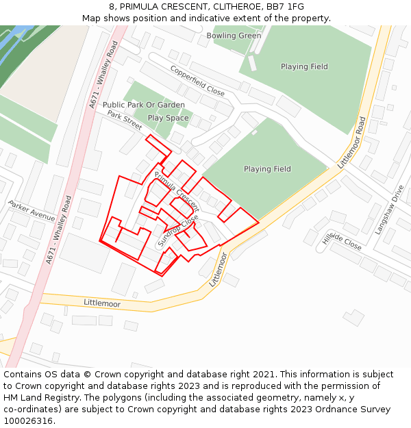 8, PRIMULA CRESCENT, CLITHEROE, BB7 1FG: Location map and indicative extent of plot