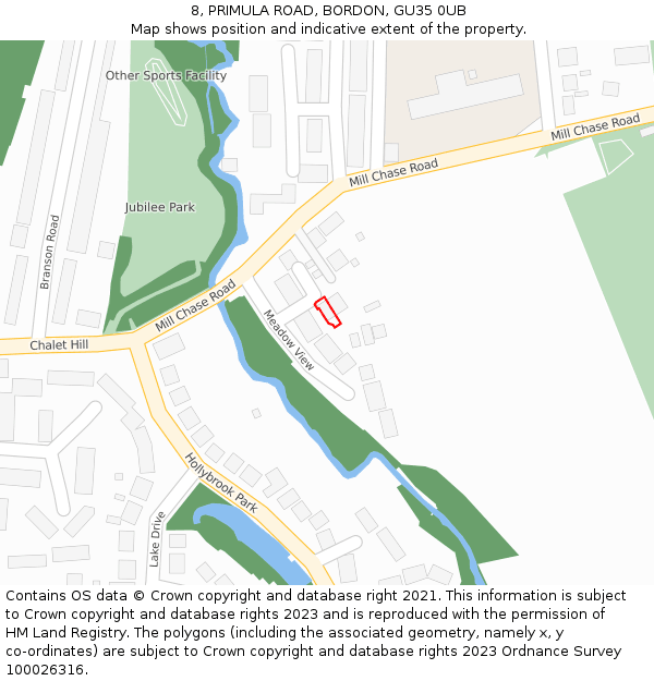 8, PRIMULA ROAD, BORDON, GU35 0UB: Location map and indicative extent of plot
